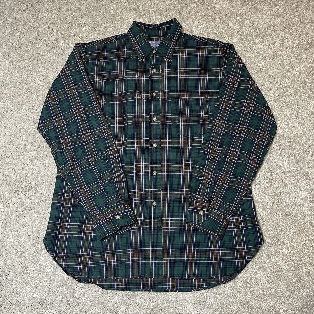 Vintage 1960s Sir Pendleton 100% Virgin Wool Button Down Shirt USA Plaid Size L